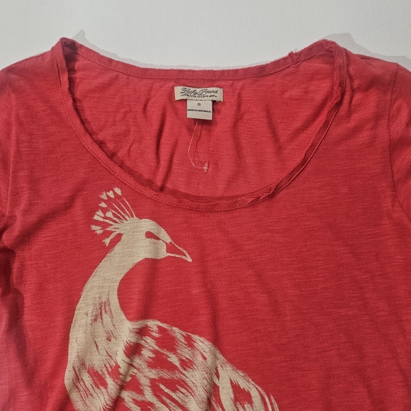 Lucky Brand Womens Top Size Small Red Tan Peacock - Picture 4 of 7